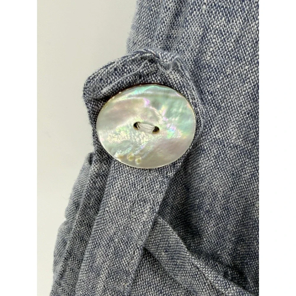 Sigrid Olsen Womens M Jacket Linen Blend Blue Hooded Swing‎ Lagenlook Nautical